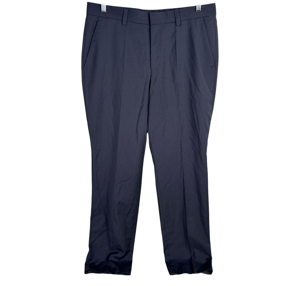 HUGO Hugo Boss Dress Pants Mens 34W Black 100% Virgin Wool Flat Front NEW Read